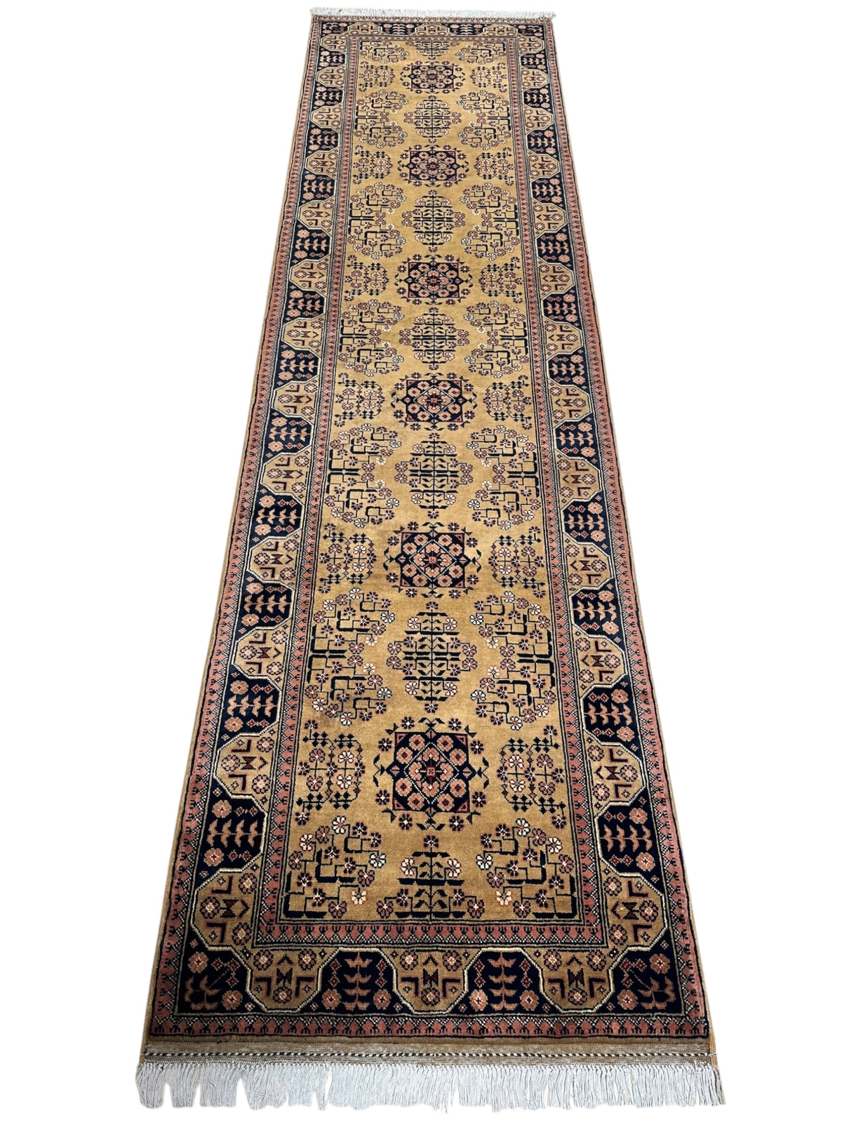 Afghan Bukhara Runner 2'7" x 9'8", Hand-Knotted Wool, Brown, view 3