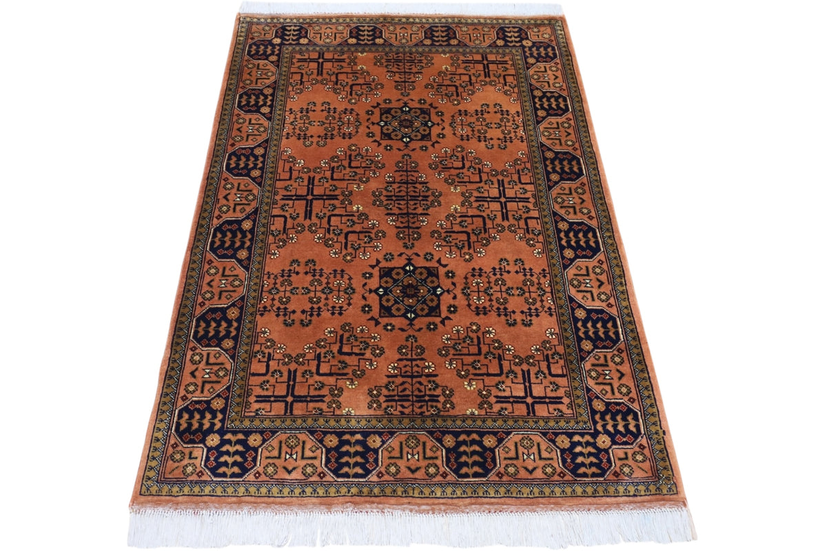 Afghan Bukhara Rug 3'5" x 4'9", Hand-Knotted Wool, Brown, view 3