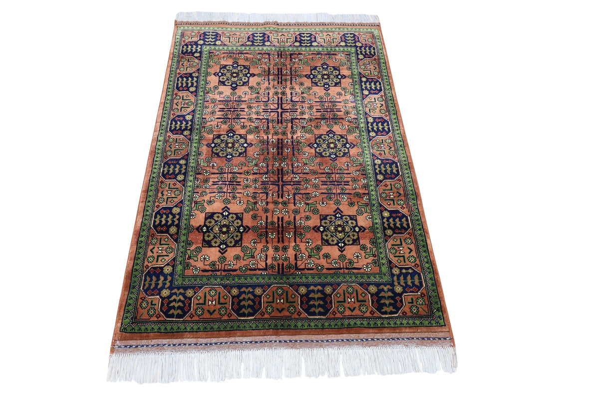 Afghan Bukhara Rug 3'5" x 4'10", Hand-Knotted Wool, Beige, view 3
