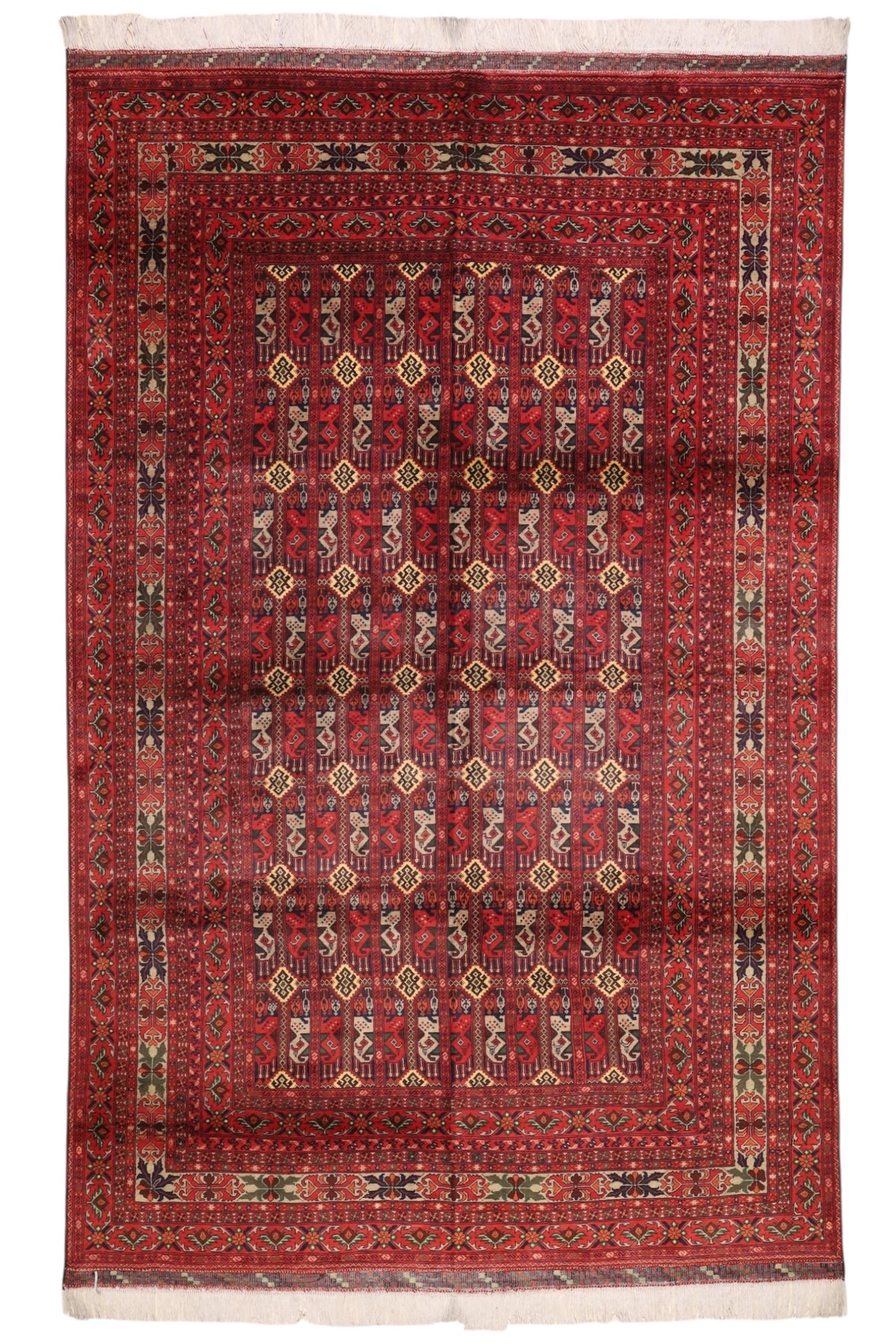 Afghan Rug 6x10, Red, Burgundy & Gold, Hand-Knotted Wool