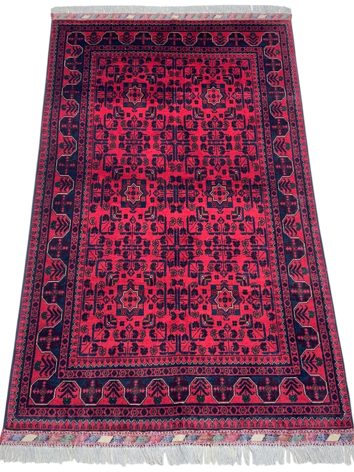 Afghan Turkmen Rug 4x7, Red, Navy & Burgundy, Hand-Knotted Wool, view 3