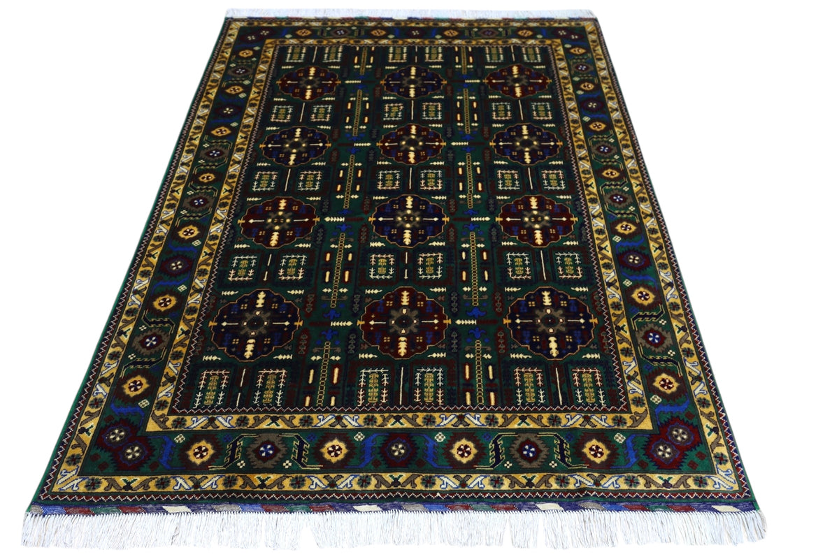 Afghan Gandom Rug 4'11" x 6'9", Hand-Knotted Wool, Cream, Gray & Red, view 3
