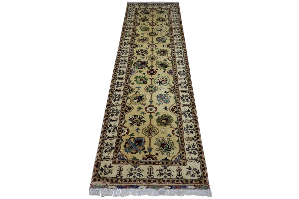 Afghan Runner 3x10, Beige, Ivory & Navy, Hand-Knotted Wool, view 2