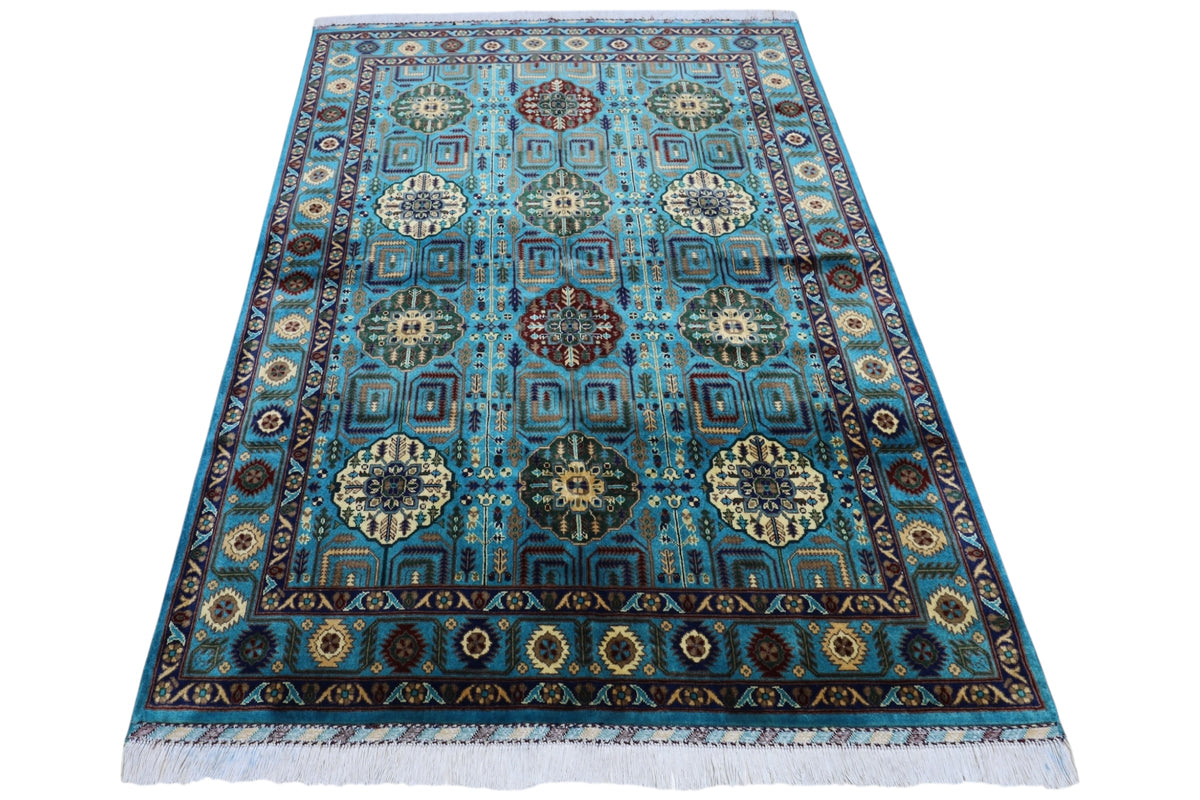 Afghani Rug 5x8 size range tribal Blue laid flat