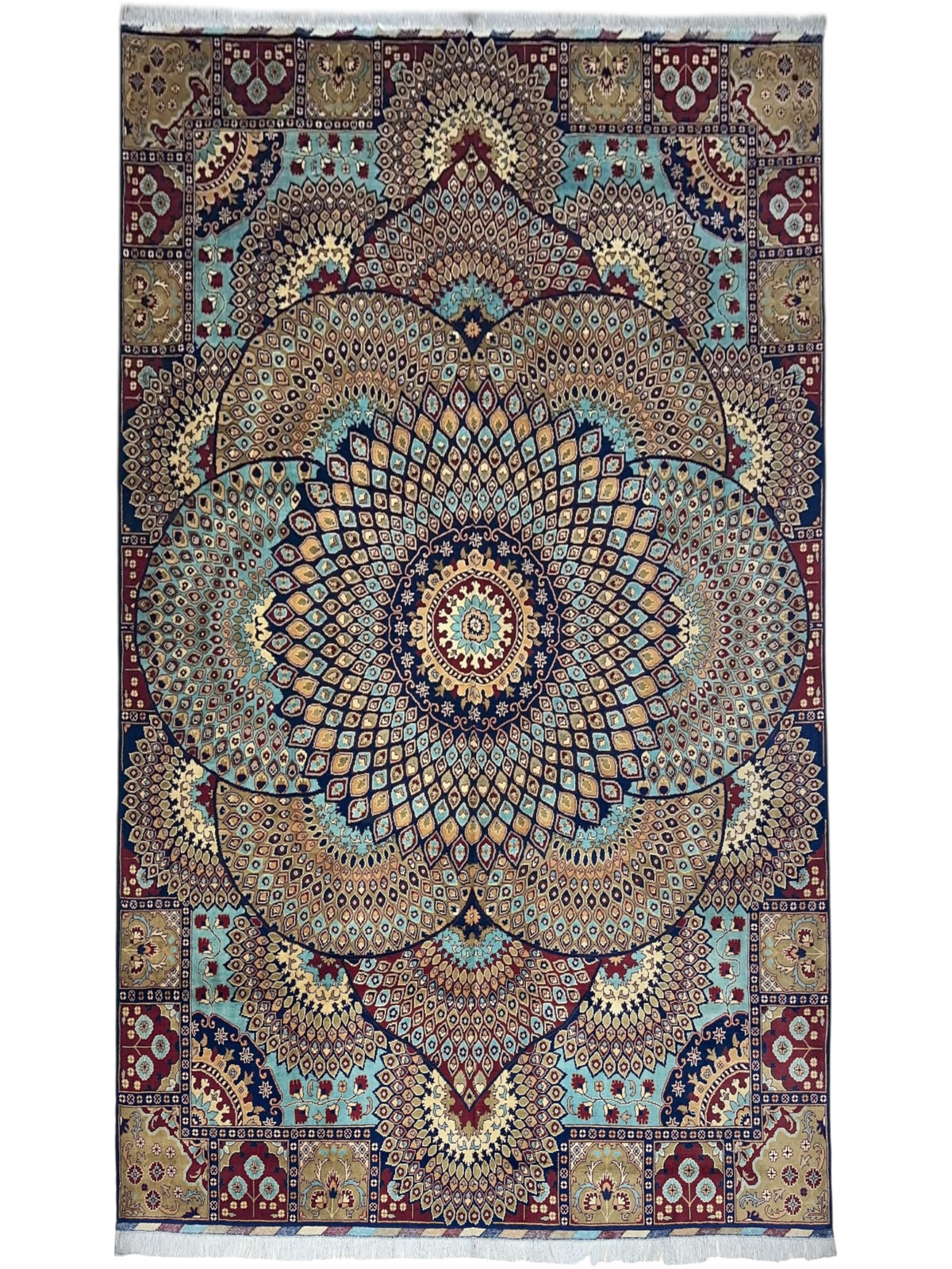 Afghan Rug 8x12, Beige, Light Blue & Navy, Hand-Knotted Wool