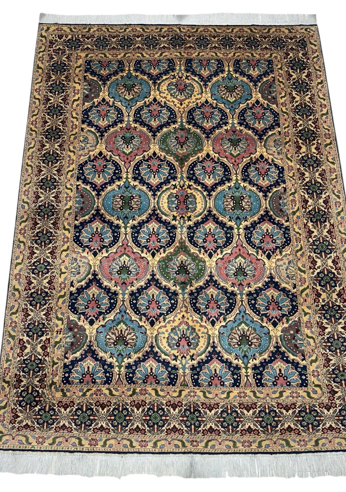 Afghan Rug 7x9, Navy, Beige & Gold, Hand-Knotted Wool, view 2