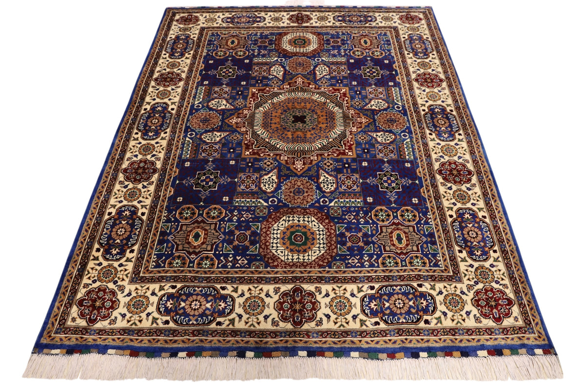 Afghani Rug 5x8 size range tribal Blue Beige laid flat