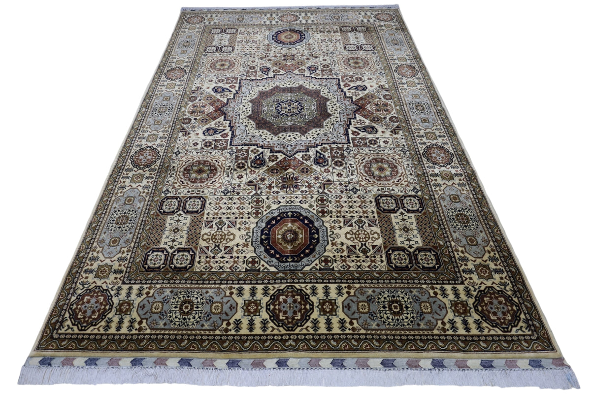 Afghan Mamluk Rug 7x10, Ivory, Beige & Brown, Hand-Knotted Wool, view 3