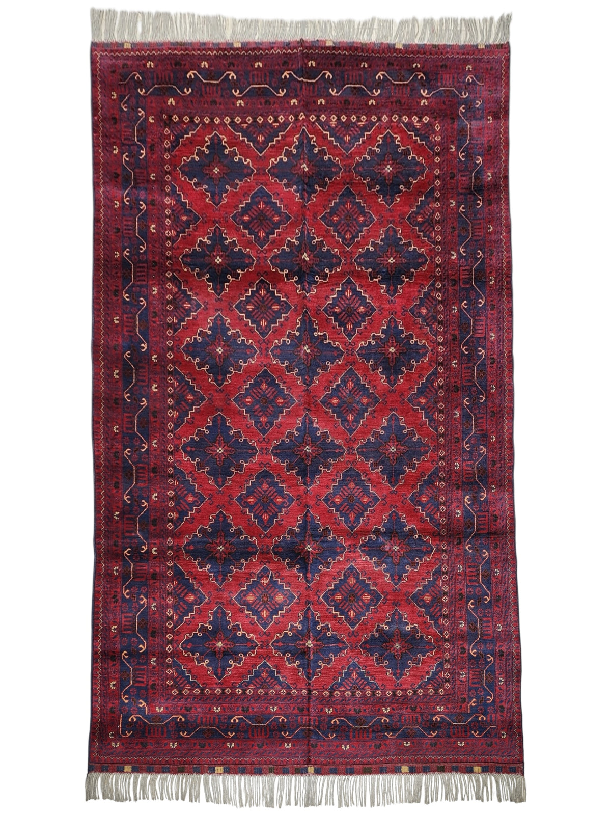 Afghan Andkhoy Rug 7x10, Red, Navy & Ivory, Hand-Knotted Wool