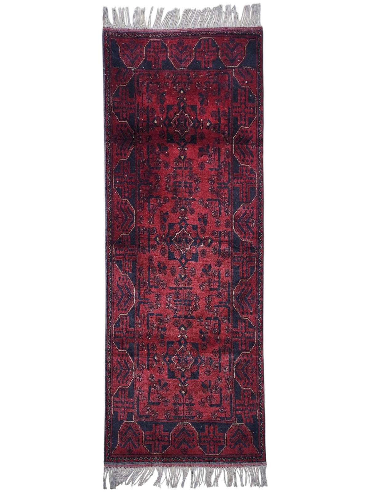 Afghan Bukhara Runner 2'8" x 6'6", Hand-Knotted Wool, Red