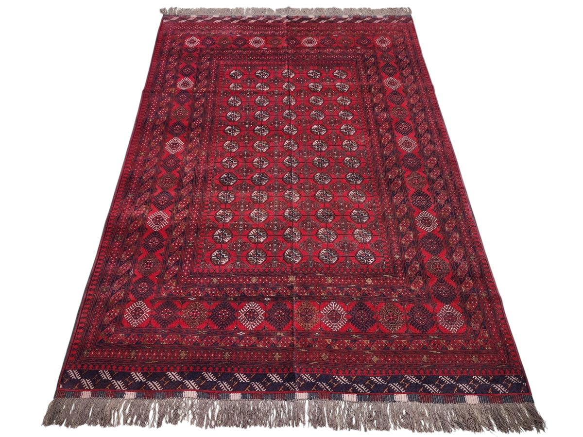 Afghan Mauri Rug 7x10, Red, Navy & Ivory, Hand-Knotted Wool, view 2