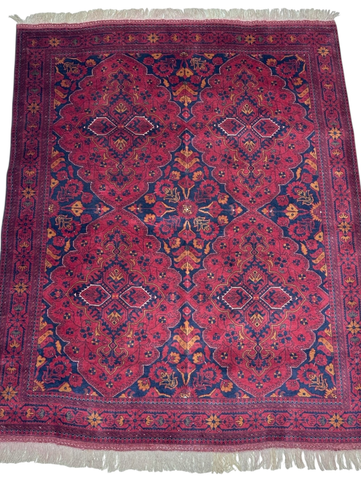 Afghan Patnos Rug 5'1" x 6'3", Hand-Knotted Beljik Wool, Red & Gold, view 2