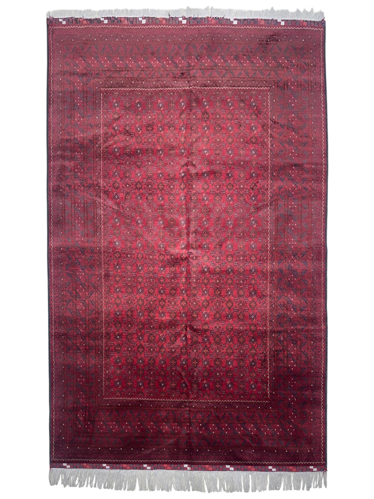 Afghan Beshir Rug 7x9, Burgundy, Navy & Red, Hand-Knotted Wool