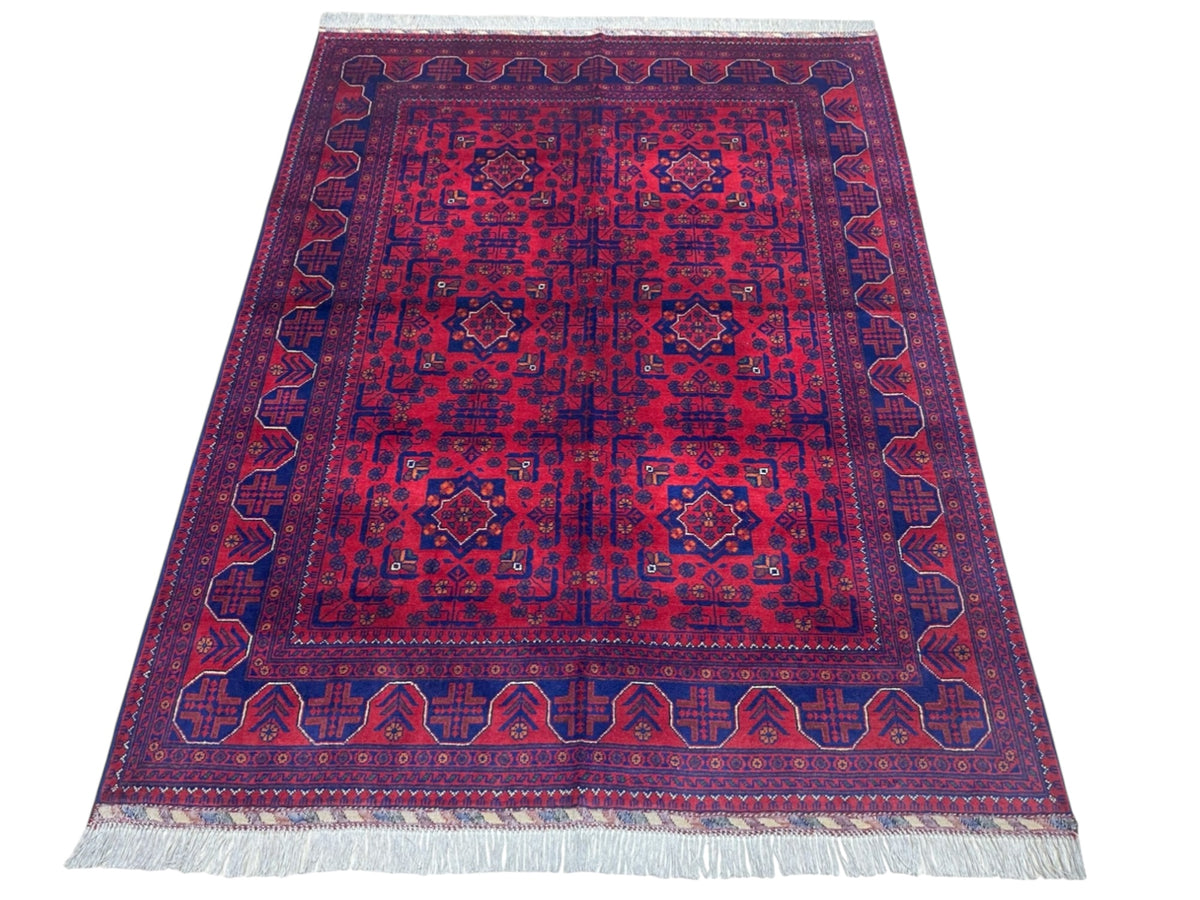 Afghan Stars Rug 5x6, Red, Navy & Burgundy, Hand-Knotted Wool, view 2