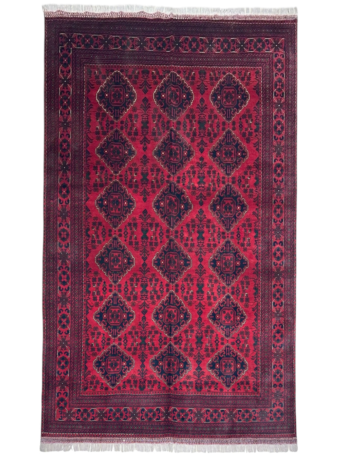 Afghan Khamyab Rug 6'7" x 9'6", Hand-Knotted Wool, Red & Blue