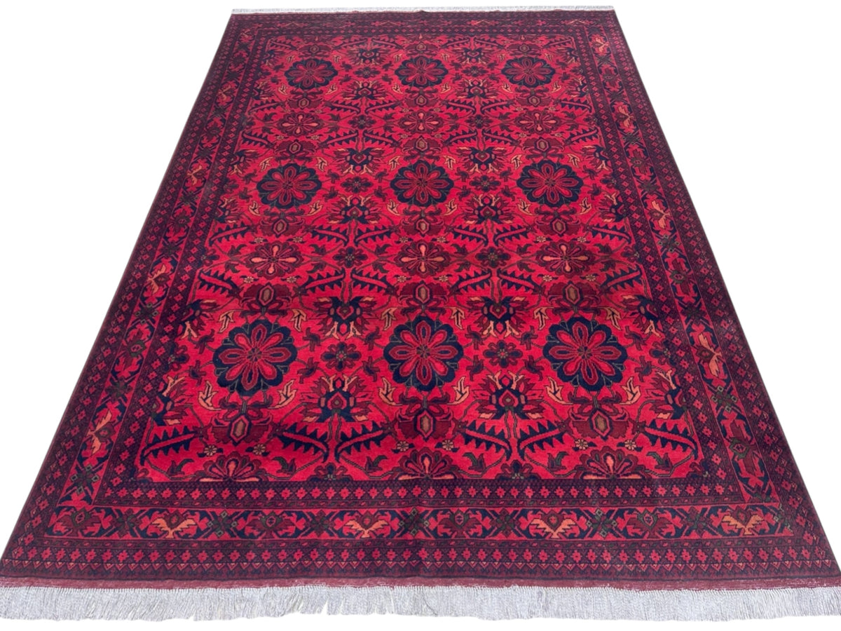 Afghan Tribal Rug 7x10, Red, Navy, Burgundy & Orange, Hand-Knotted Wool, view 2