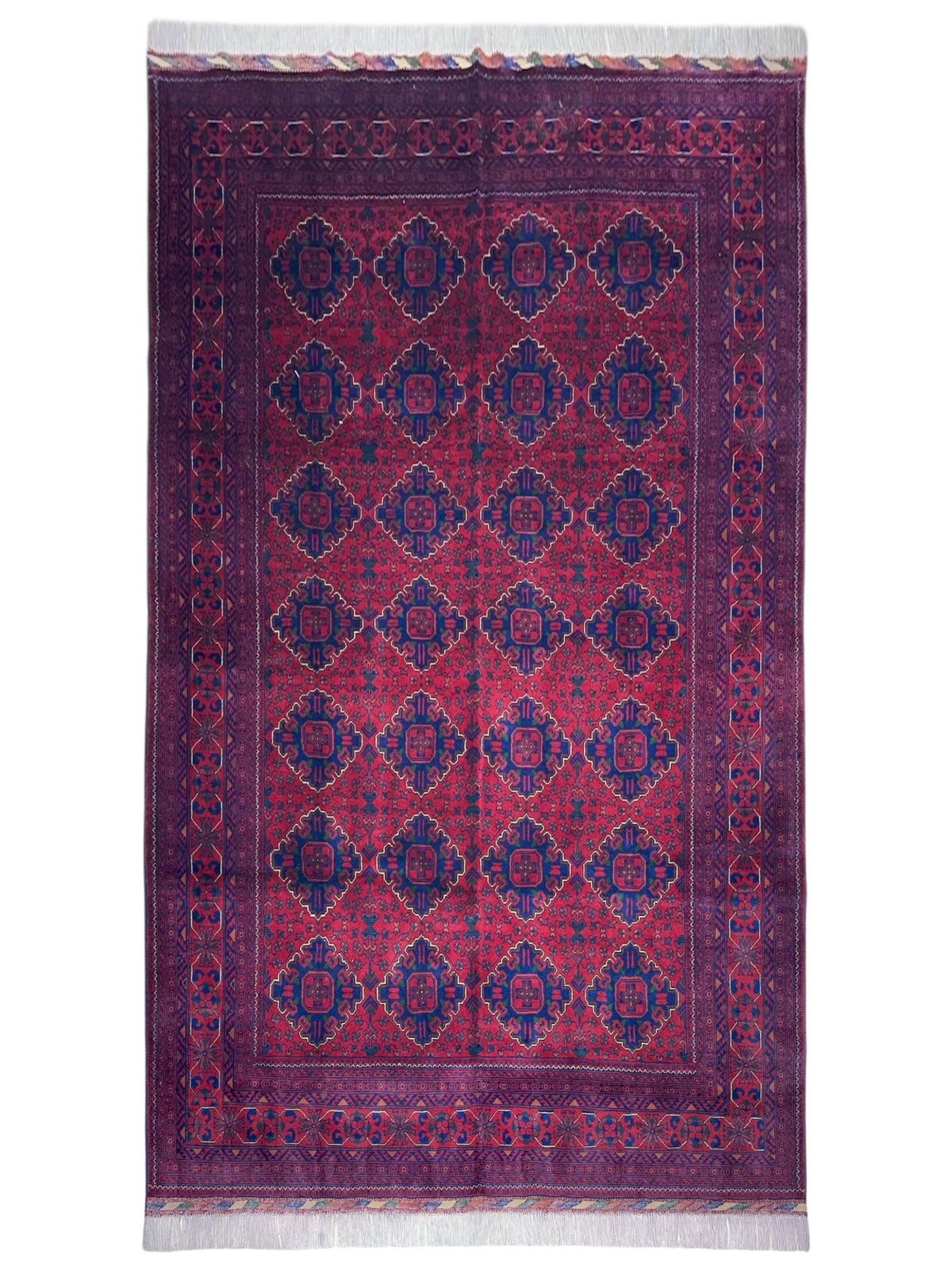 Afghan Khamyab Rug 6'8" x 9'11", Hand-Knotted Wool, Red & Blue