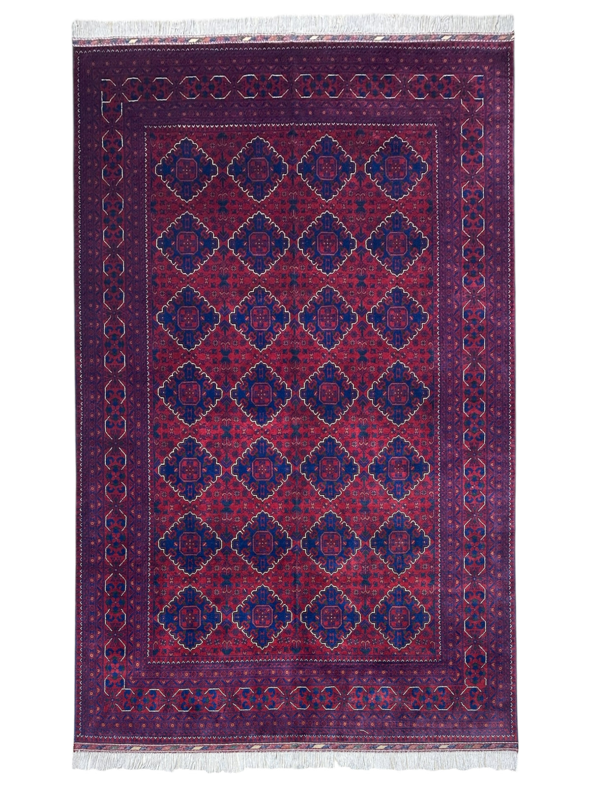 Afghan Khamyab Rug 6'7" x 9'8", Hand-Knotted Wool, Red & Green