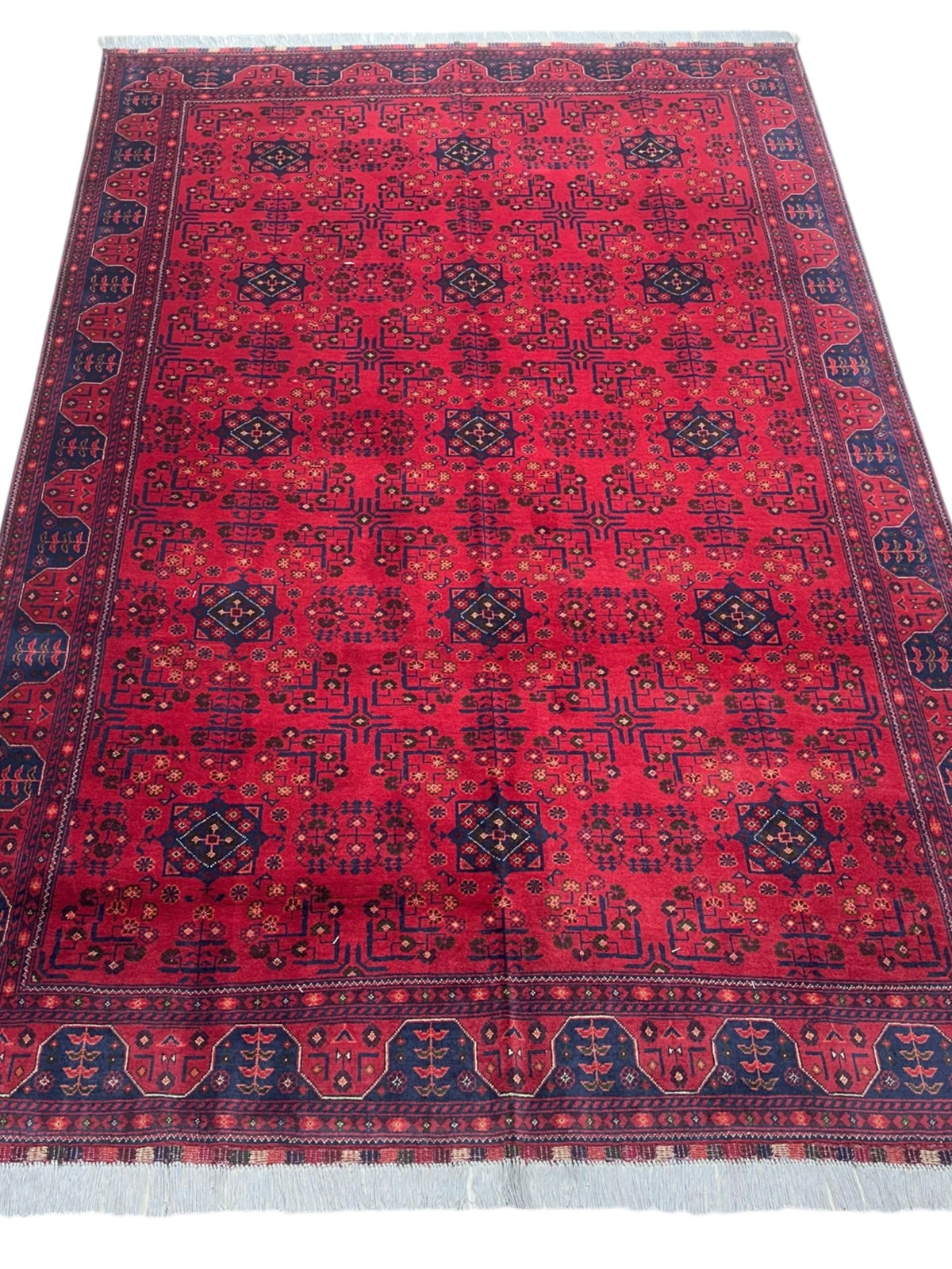 Afghan Turkmen Stars Rug 7x10, Red, Navy & Burgundy, Hand-Knotted Wool, view 2