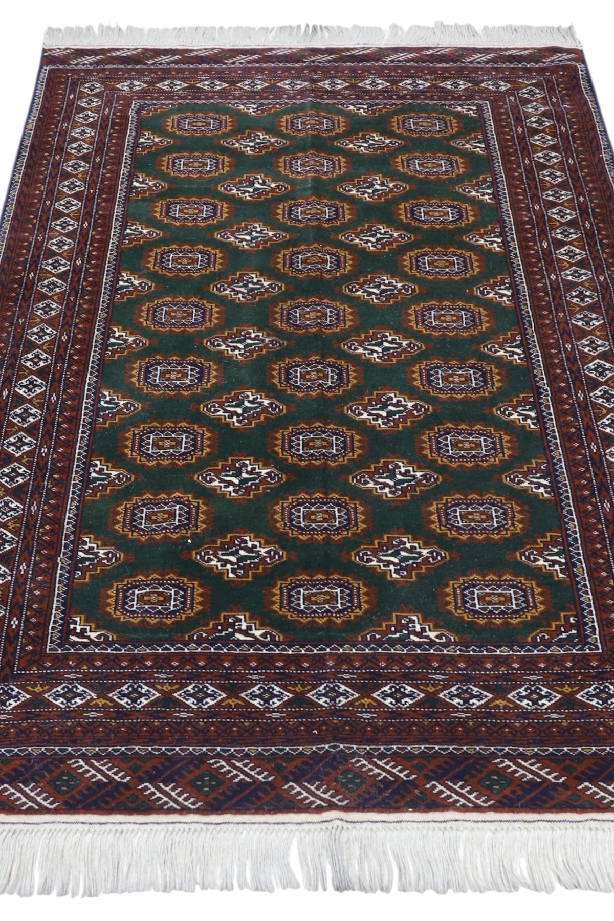Afghan Herati Rug 4x6, Green, Burgundy & Brown, Hand-Knotted Wool, view 2