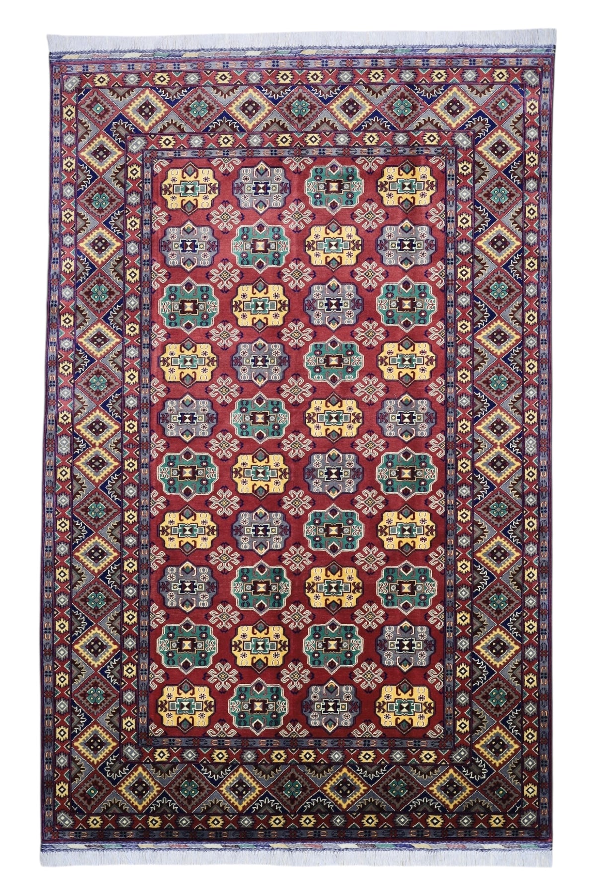 Afghan Bakhtiari Rug 6'7" x 10'1", Hand-Knotted Wool, Red & Cream