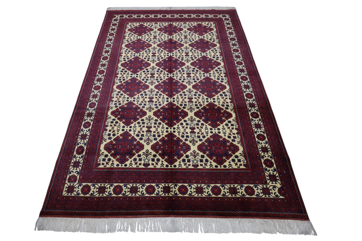 Afghani Rug 7x10 size range tribal Red Beige laid flat