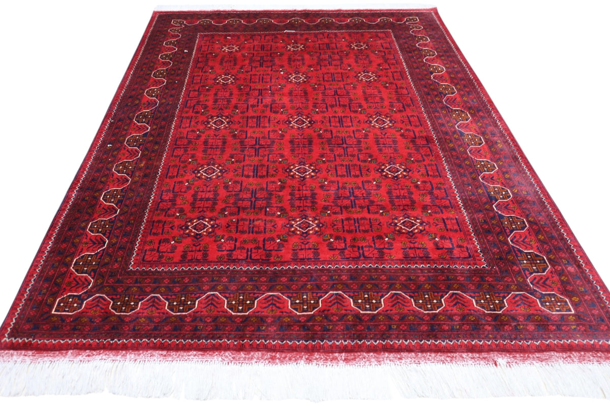 Afghan Turkmen Tribal Rug 6x7, Red, Burgundy & Navy, Hand-Knotted Wool, view 2