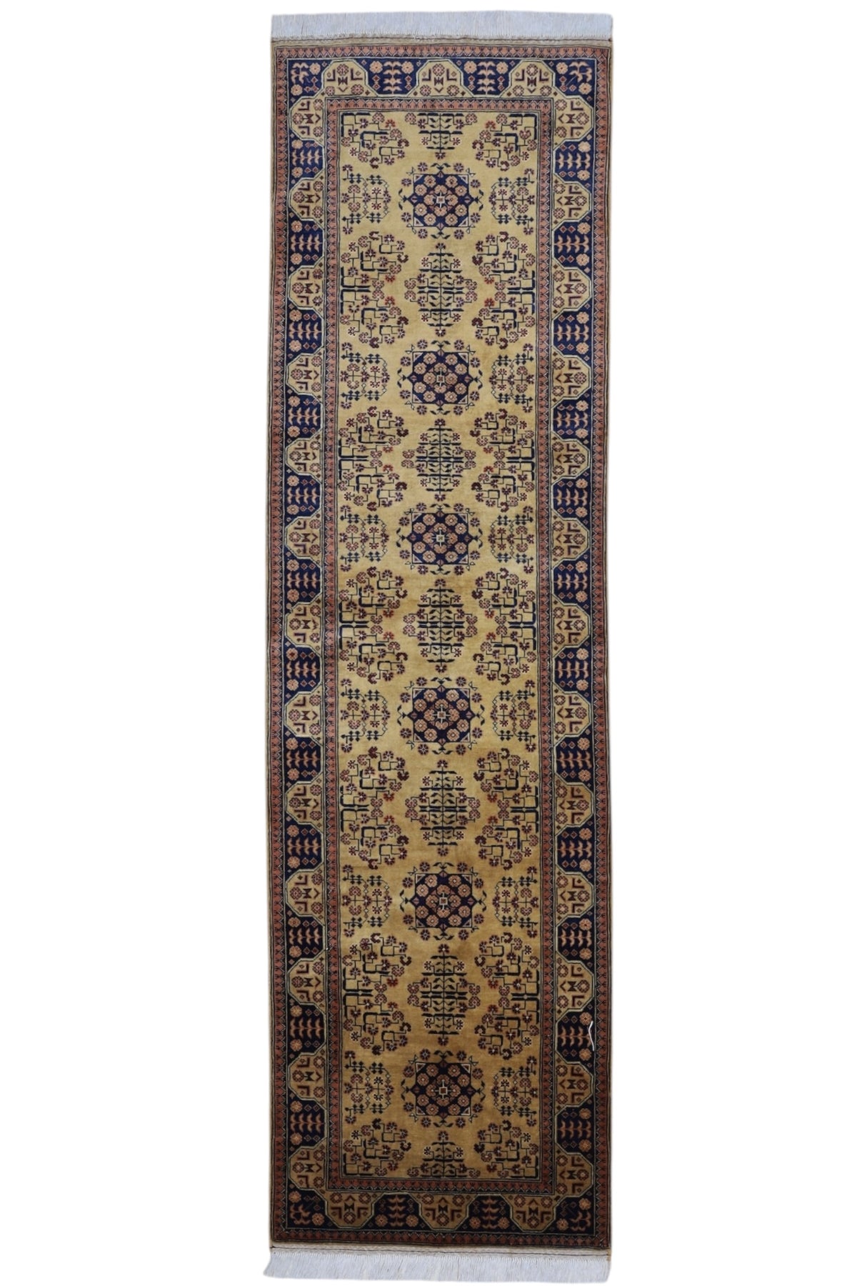 Afghan Bukhara Runner 2'10" x 9'11", Hand-Knotted Wool, Beige