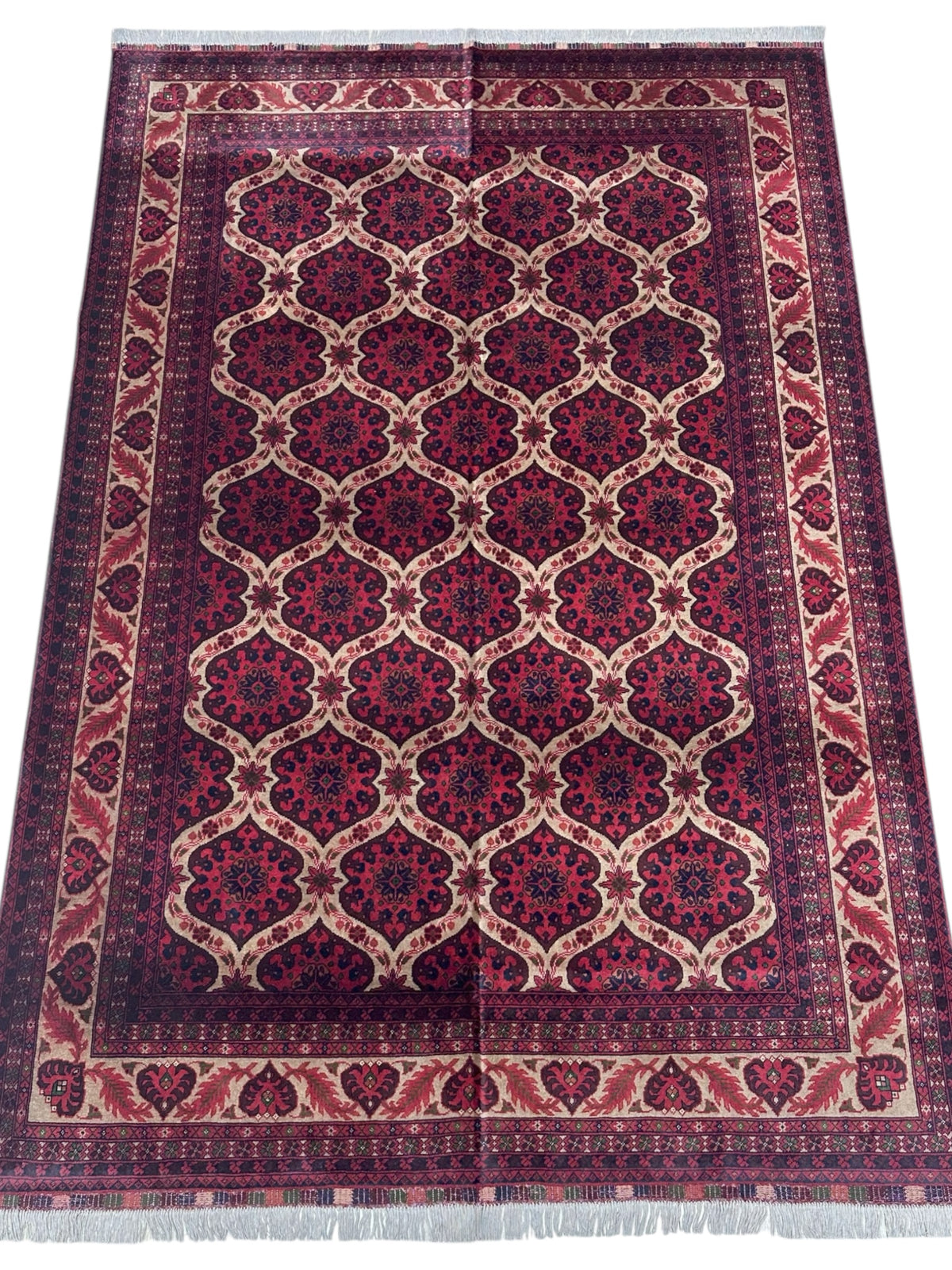 Afghan Rug 7x9, Burgundy, Red & Ivory, Hand-Knotted Wool, view 2