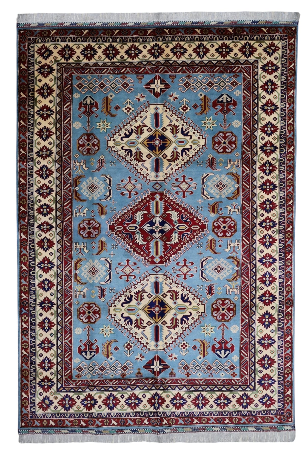 Afghani Rug 7x10 size range tribal Red Blue laid flat