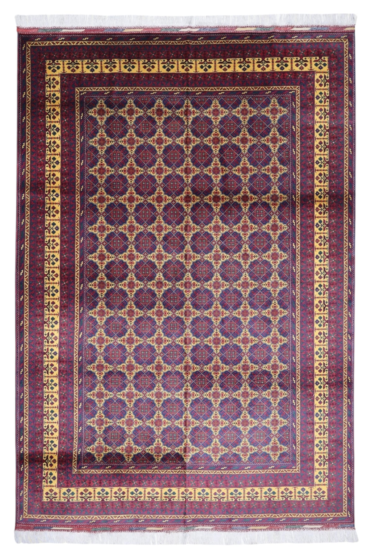 Afghani Rug 7x10 size range tribal Red Yellow laid flat