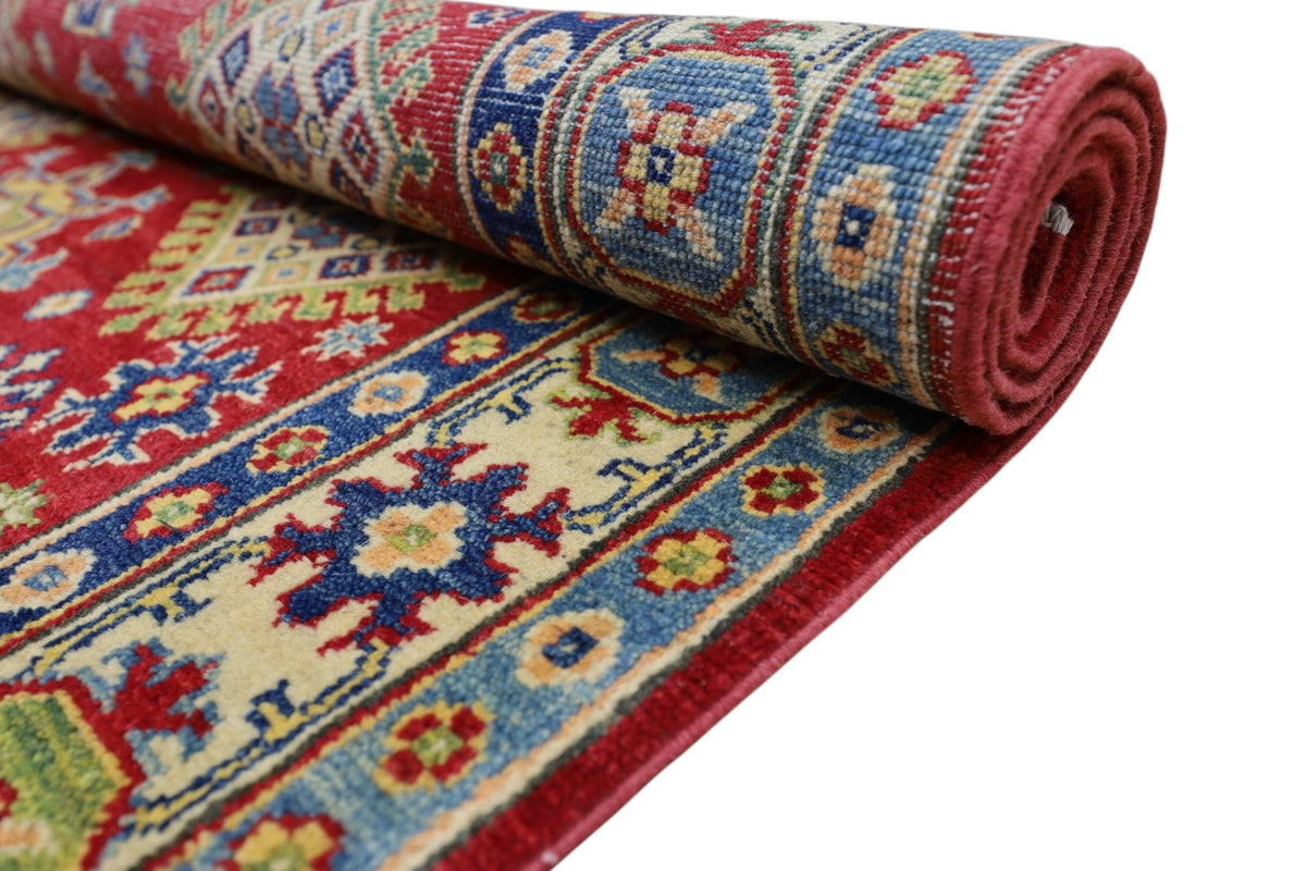Afghan Kazak Rug 3'10" x 6', Hand-Knotted Wool, Red, view 7