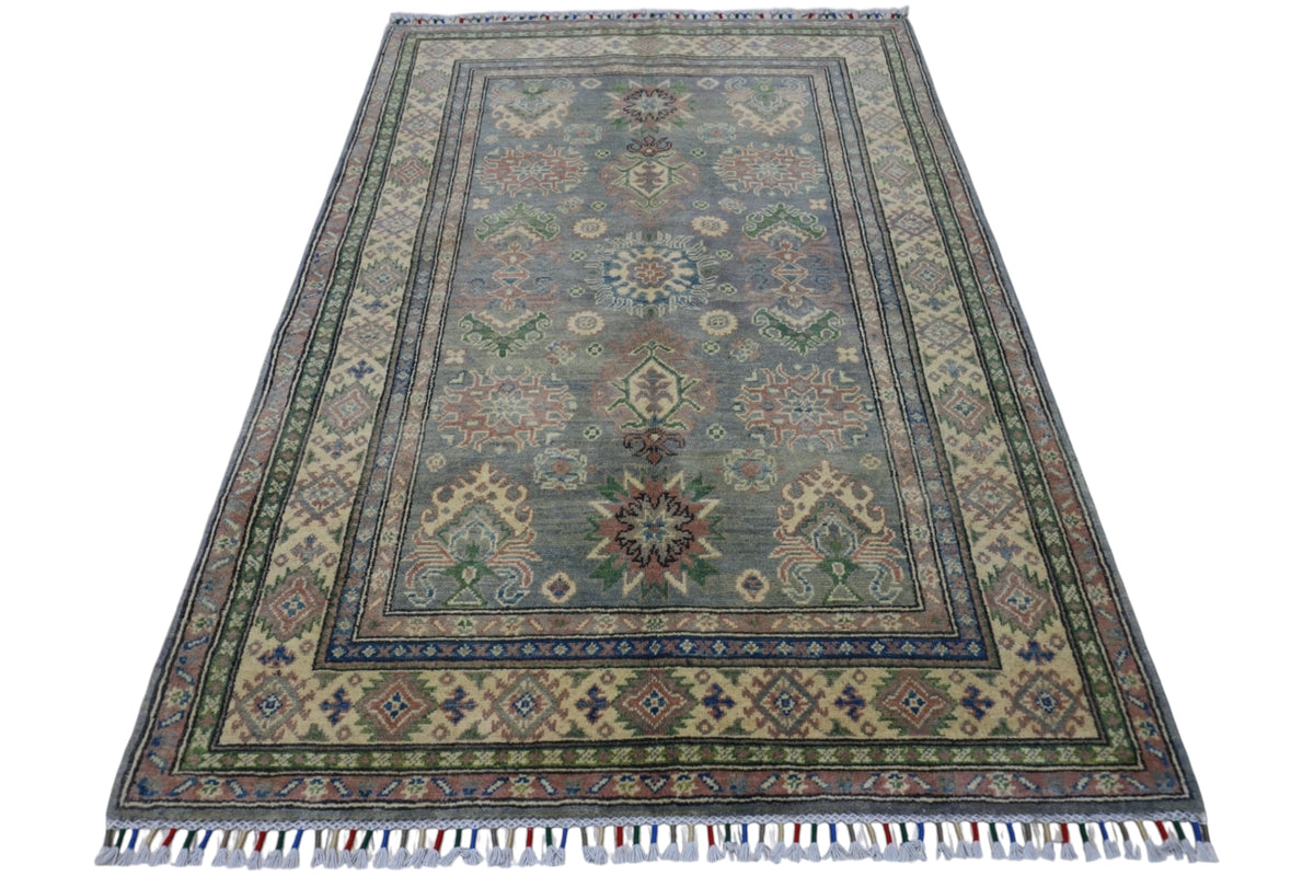 Afghan Kazak Rug 4x6, Gray, Beige & Rust, Hand-Knotted Wool, view 2