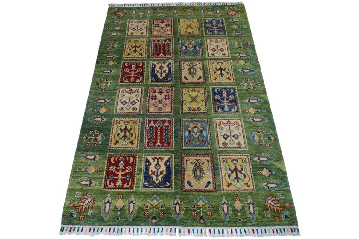 Afghani Rug 4x6 size range tribal Green laid flat