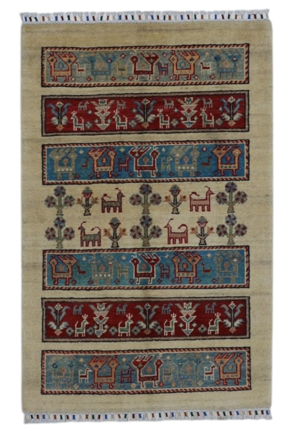 Afghani Rug 3x5 size range tribal Cream laid flat