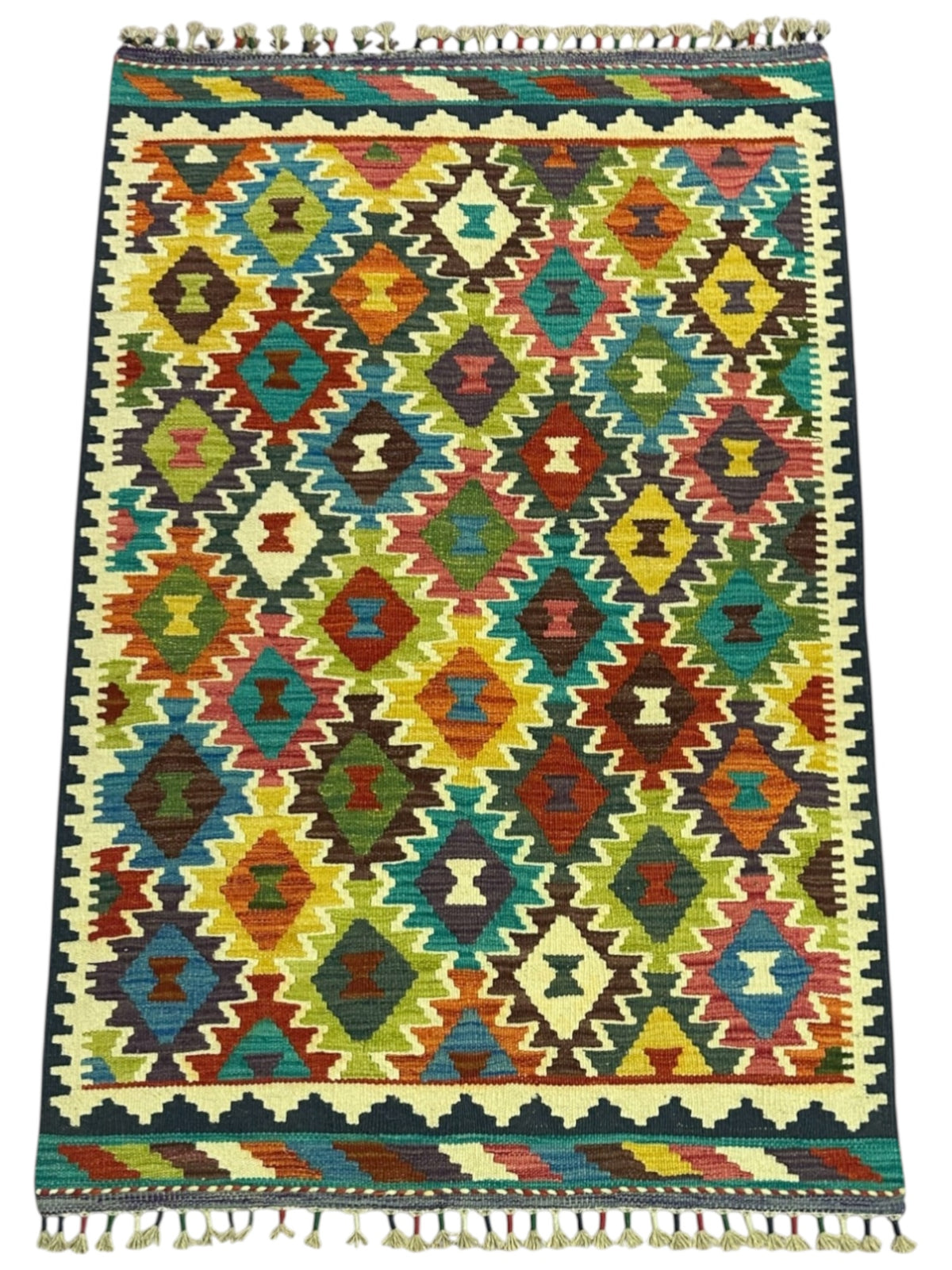 Afghan Kilim Rug 3x5, Ivory, Rust & Yellow, Hand-Woven Wool Flatweave, view 2