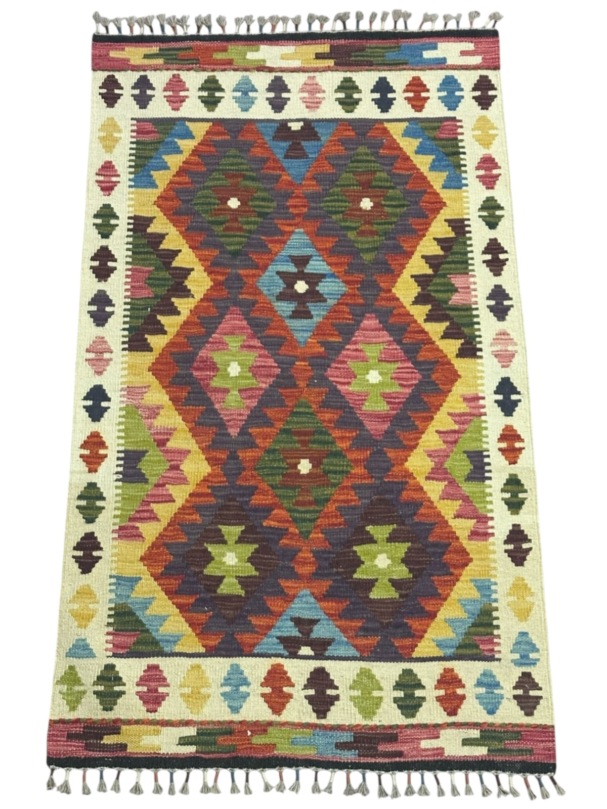 Afghan Kilim Rug 3x5, Ivory, Rust & Brown, Hand-Woven Wool Flatweave, view 2