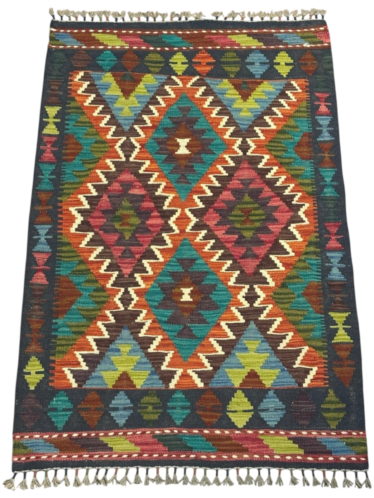 Afghan Kilim Rug 2'8" x 4', Hand-Woven Wool, No. 302, view 2