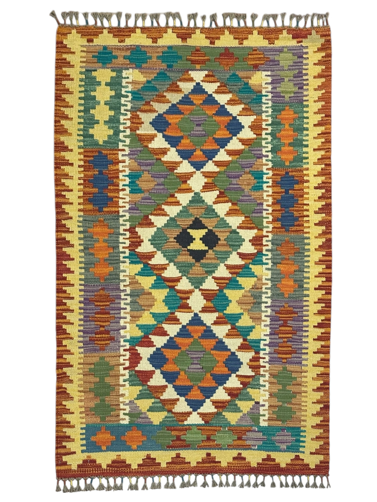 Afghan Kilim Rug 2'8" x 4'2", Hand-Woven Wool, No. 307