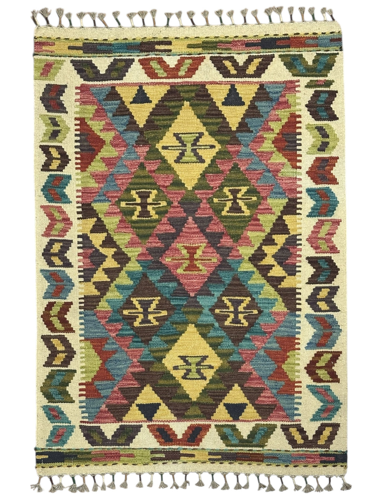 Afghan Kilim Rug 2'10" x 3'10", Hand-Woven Wool, No. 312