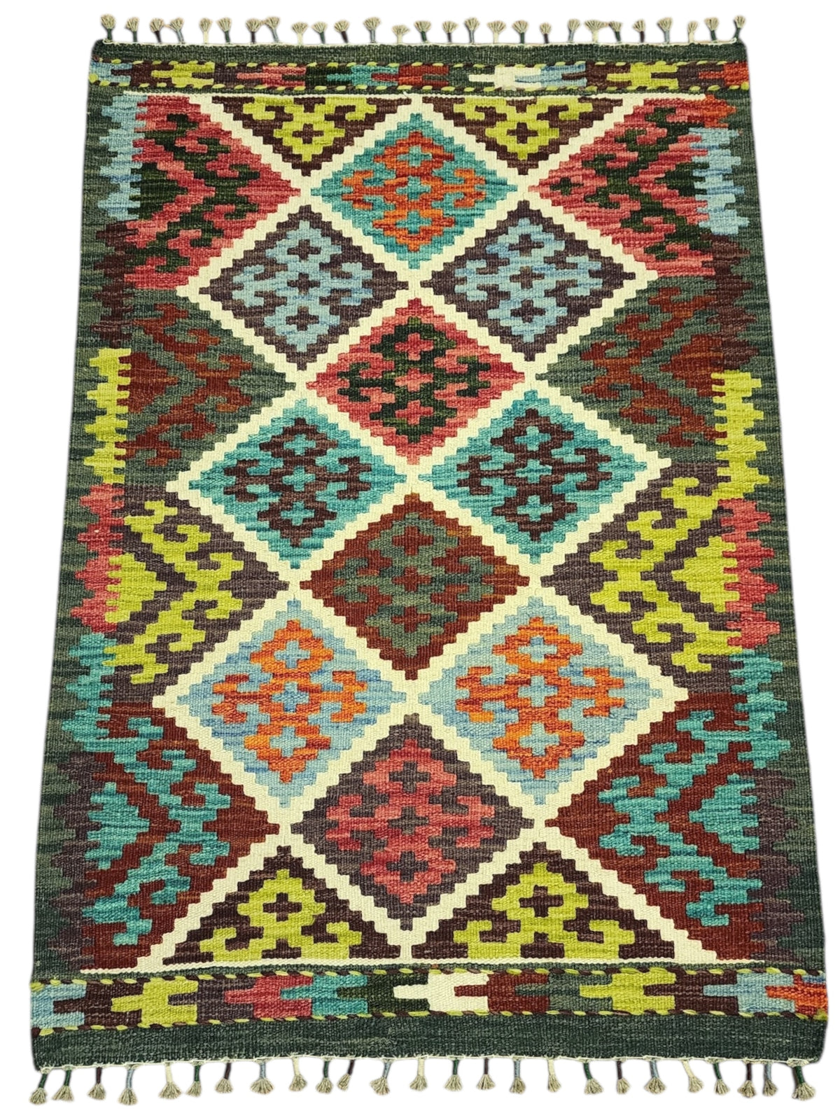 Afghan Kilim Rug 2'9" x 3'11", Hand-Woven Wool, No. 314, view 2