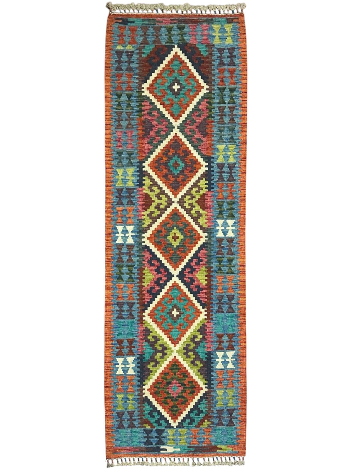 Afghan Kilim Runner 2'4" x 8'2", Hand-Woven Wool, No. 324
