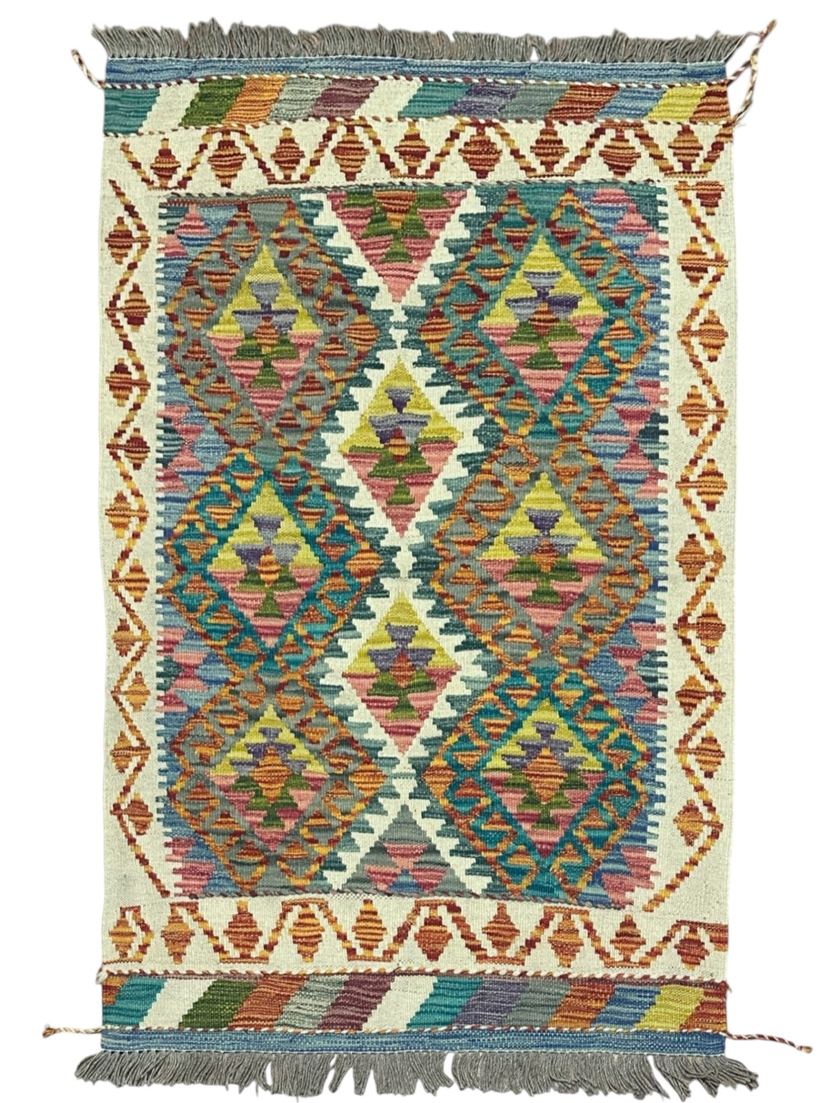 Afghan Kilim Rug 2'10" x 4'11", Hand-Woven Wool, No. 543