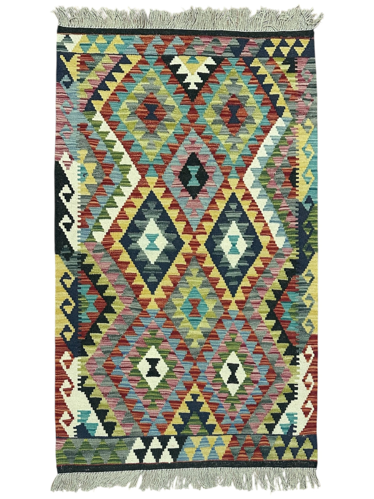 Afghan Kilim Rug 2'9" x 4'2", Hand-Woven Wool, No. 545