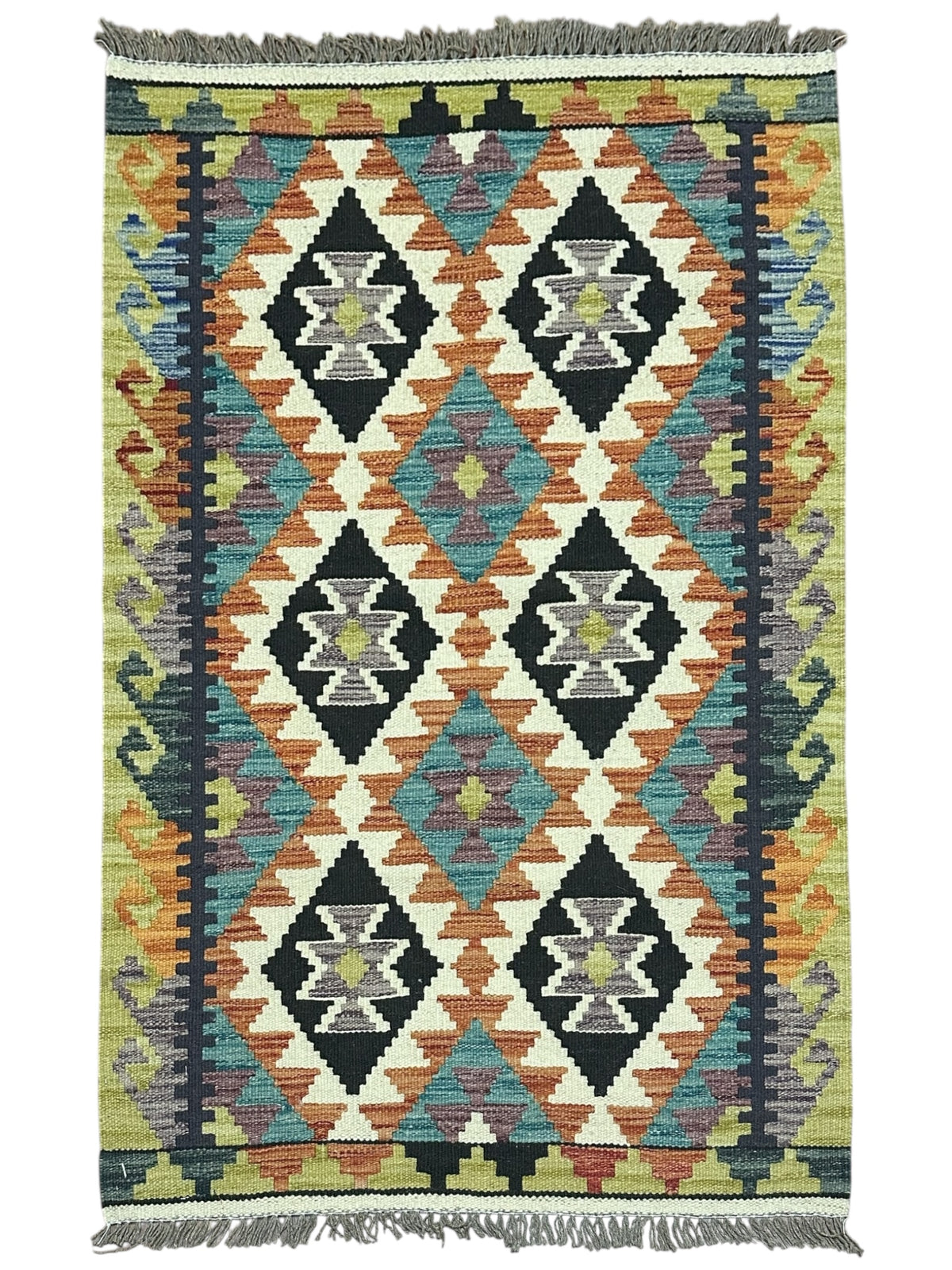 Afghan Kilim Rug 2'8" x 4'1", Hand-Woven Wool, No. 550