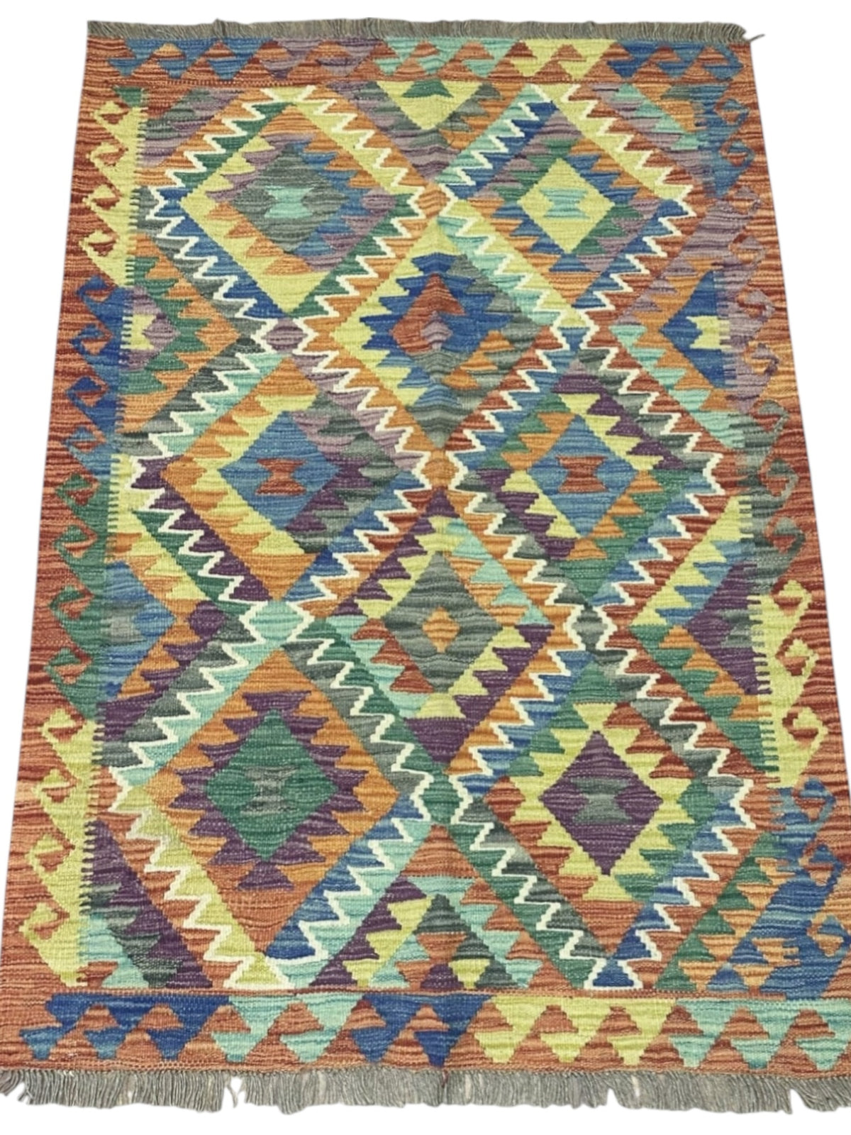Afghan Kilim Rug 3'5" x 4'10", Hand-Woven Wool, No. 561, view 2