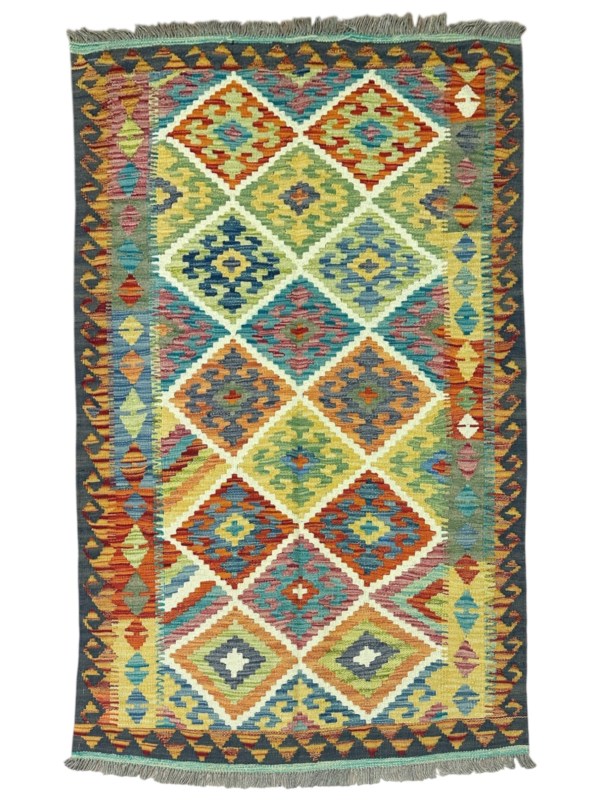Afghan Kilim Rug 3'5" x 5'2", Hand-Woven Wool, No. 564