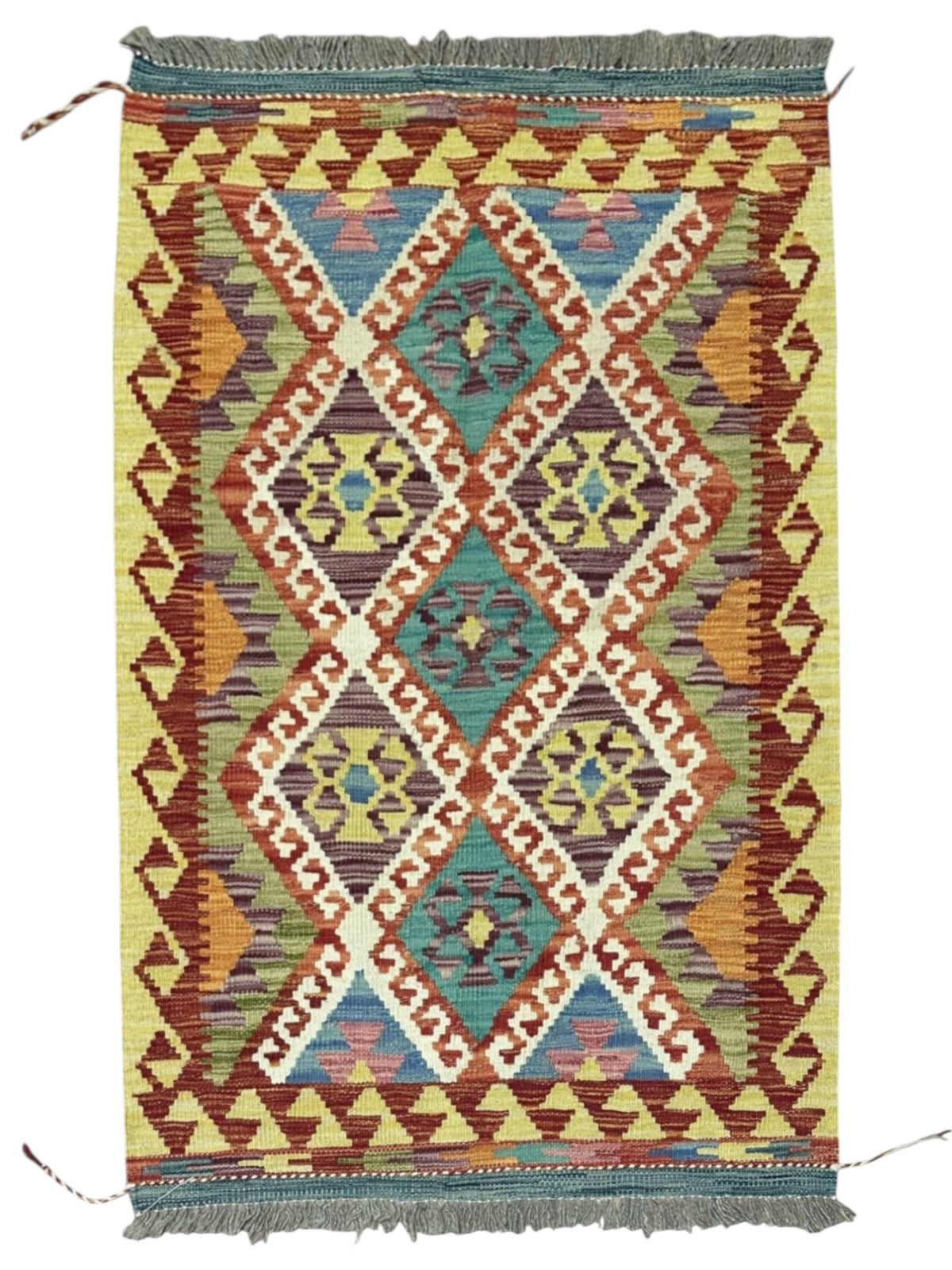 Afghan Kilim Rug 2'8" x 4', Hand-Woven Wool, No. 568