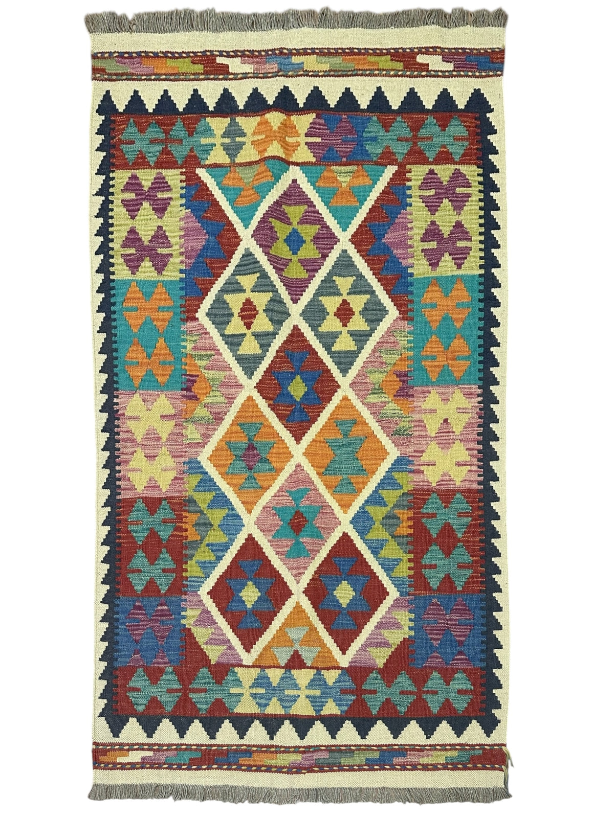 Afghan Kilim Rug 3'3" x 5'3", Hand-Woven Wool, No. 582