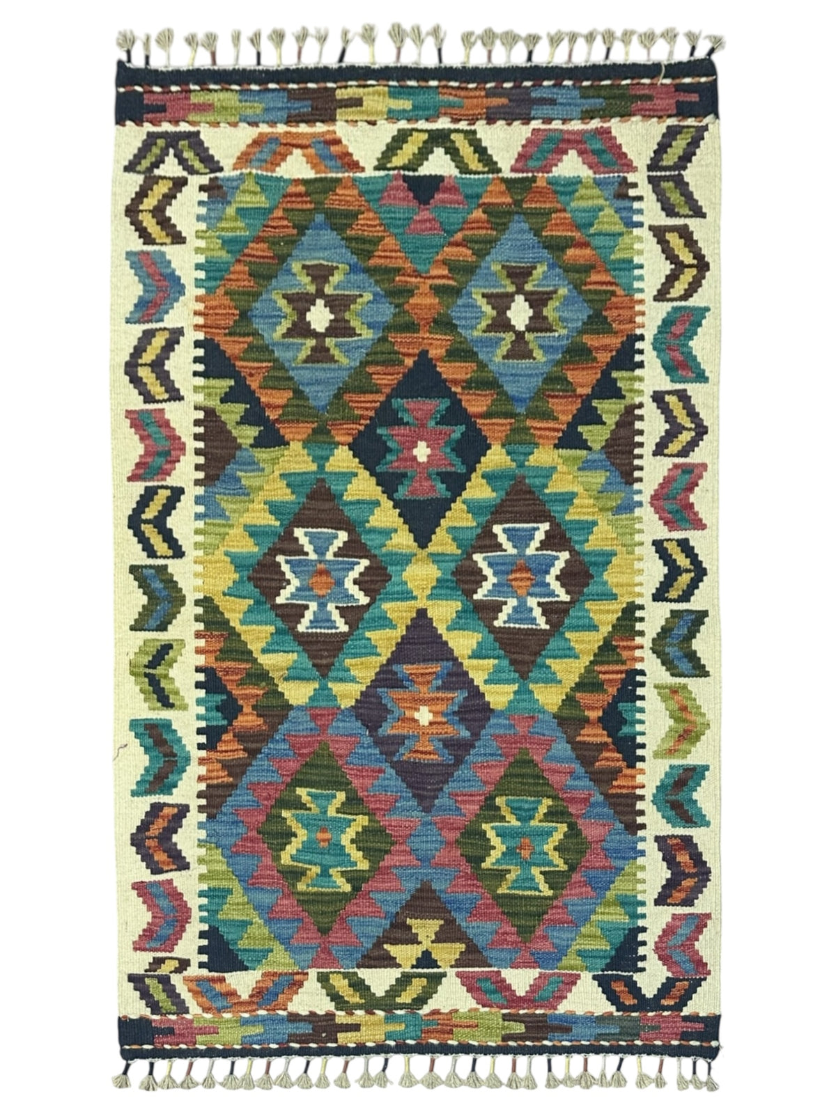 Afghan Kilim Rug 2'9" x 4'1", Hand-Woven Wool, No. 591